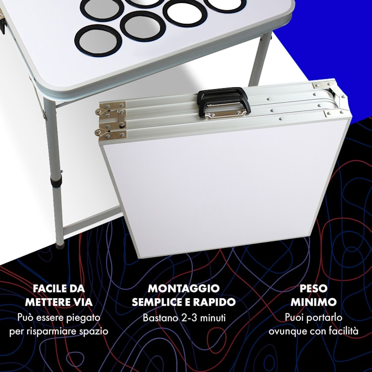 Backspin - Set con tavolo da Beer Pong, White DIY, impugnature per il trasporto, supporto con 6 palline 