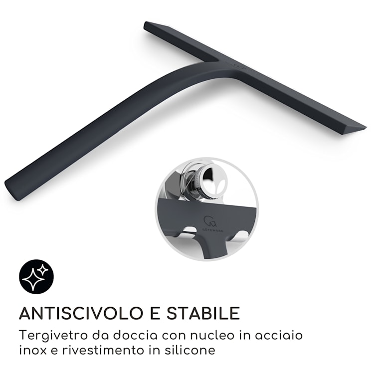 Blaze - Tergivetro per doccia, 23 cm, rivestimento in silicone, nucleo in acciaio inox, design moderno Nero