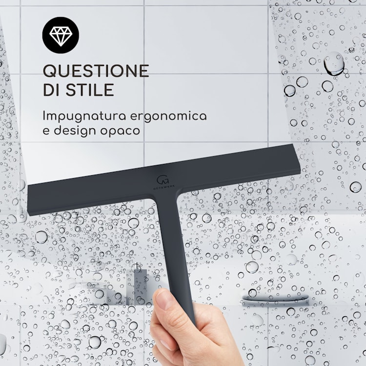 Blaze - Tergivetro per doccia, 23 cm, rivestimento in silicone, nucleo in acciaio inox, design moderno Nero