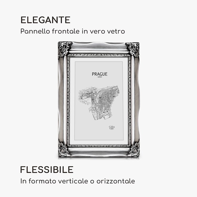 Regent - Cornice rettangolare, 17 x 12 cm, foto, passepartout, vetro, rococò Argento