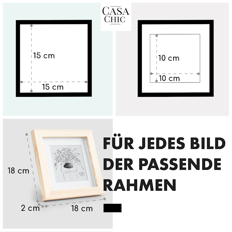 York Bilderrahmen quadratisch 15 x 15 cm Fotos Passepartout Glas Kiefer