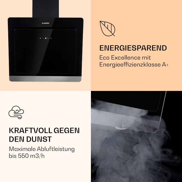 Aurora Eco 60 Dunstabzugshaube 550 m³/h 60cm kopffrei Ambientelicht EEC A+ 