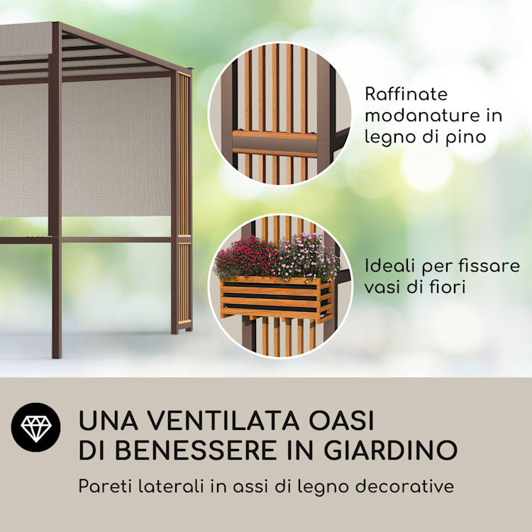 Valence gazebo 3x3 m, UV50+, idrorepellente, illuminazione solare a LED, pannello solare Puntoni verticali | Taupe scuro
