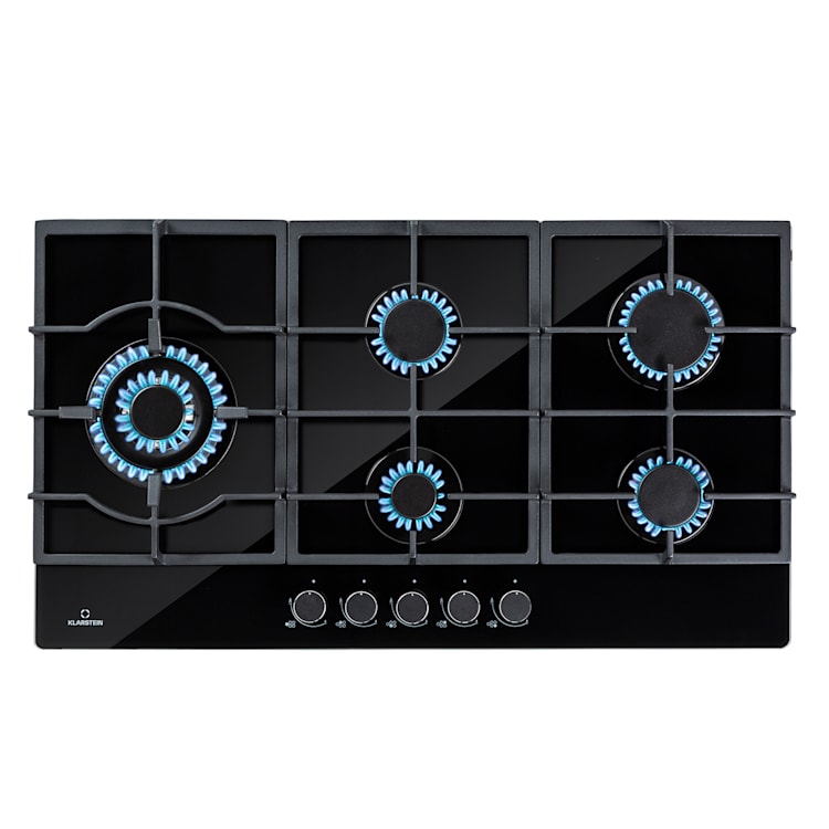 Ignito Chef Edition 5 Zonen Gaskochfeld 5-flammig Sabaf-Brenner Glaskeramik 90 cm | Glas | Schwarz
