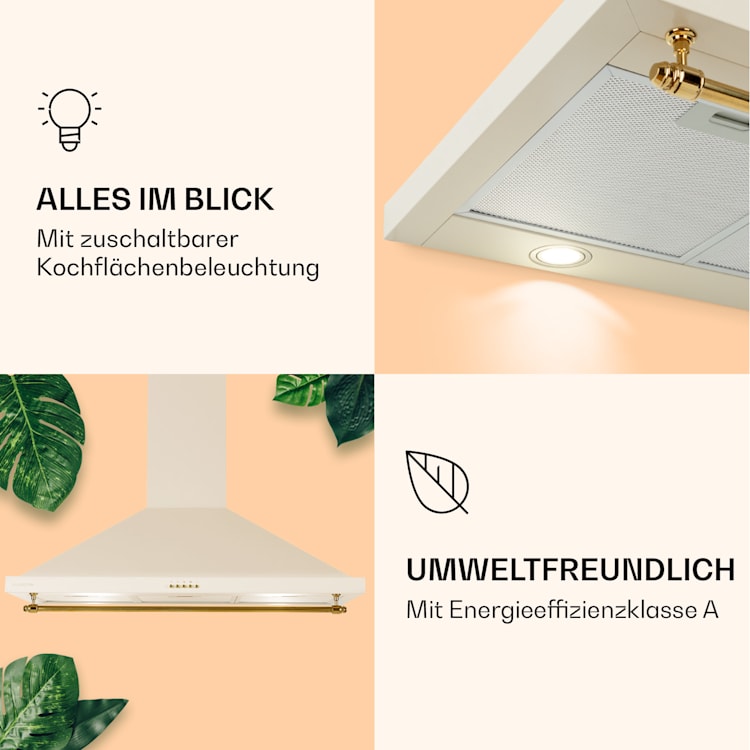 Montblanc 90 Dunstabzugshaube 610m³/h 165W 2x1,5W LED Reling  Vintage-Creme