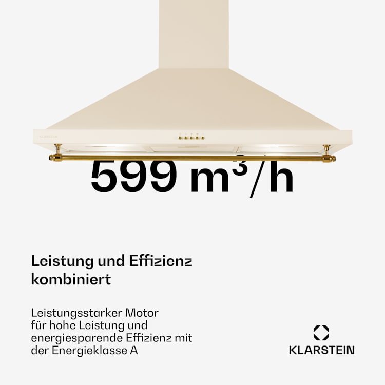Montblanc 90 Dunstabzugshaube 610m³/h 165W 2x1,5W LED Reling  Vintage-Creme