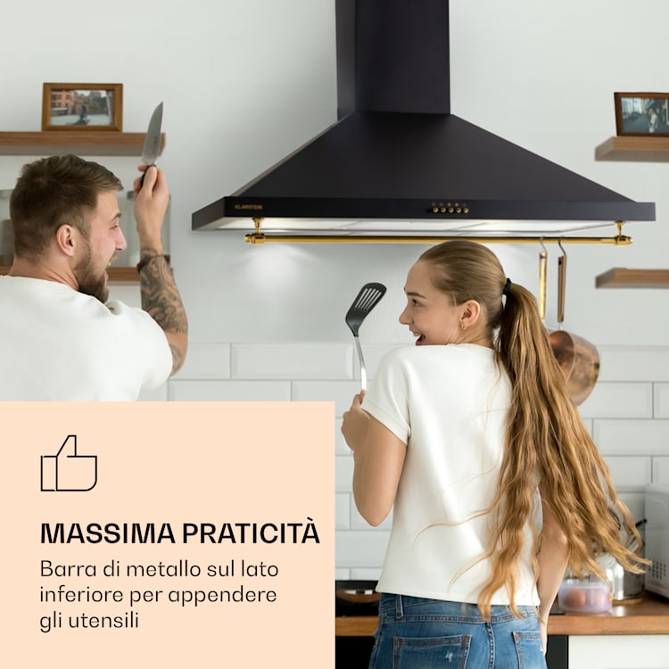 Montblanc 90 - Cappa aspirante, 610 m³/h, 165 W, 2 x 1,5 W, LED, barra per utensili  Nero