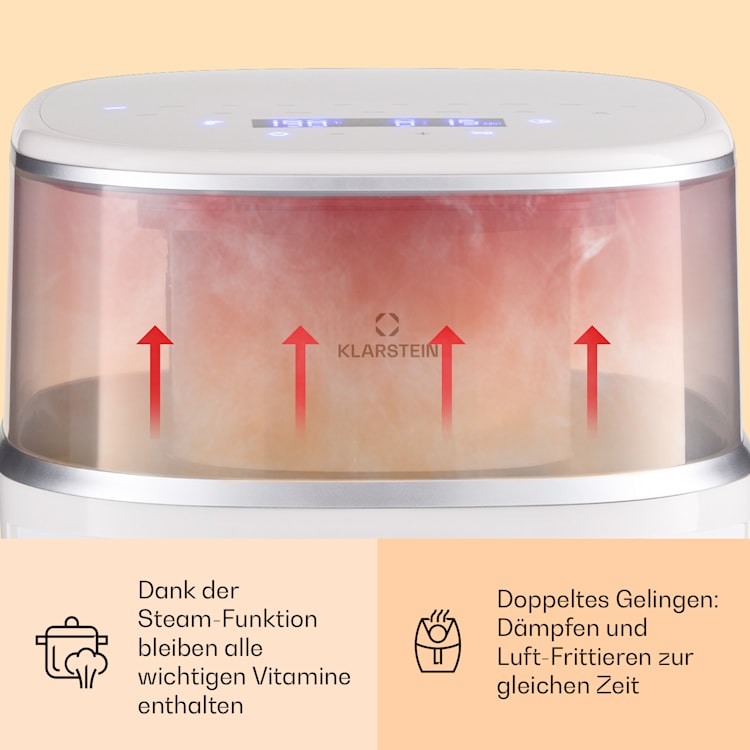 Air Bloom Heißluftfritteuse Dampffunktion 1500W 7,5 Liter 16 Programme 
