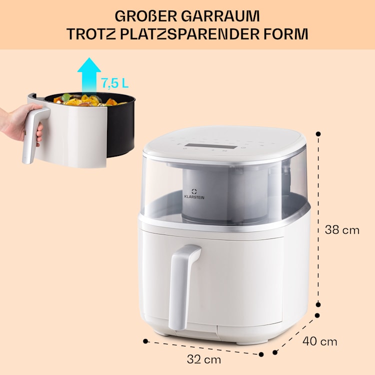 Air Bloom Heißluftfritteuse Dampffunktion 1500W 7,5 Liter 16 Programme 