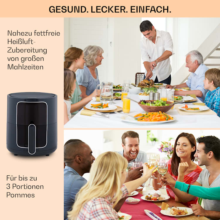 Crisp-Pro - Friggitrice ad aria calda, air fryer, 1400 W, 3,5 litri, 8 programmi, timer, acciaio inox Antracite