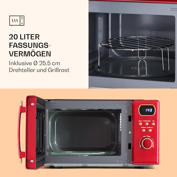 Julieta Mikrowelle mit Grill 20l 700 / 800 W Ø25,5cm 8 Programme Rot