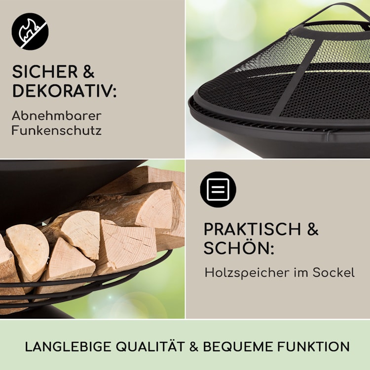 Aguilera Feuerschale mit Grill Ø 65 cm Holzlager Stahl  Schwarz
