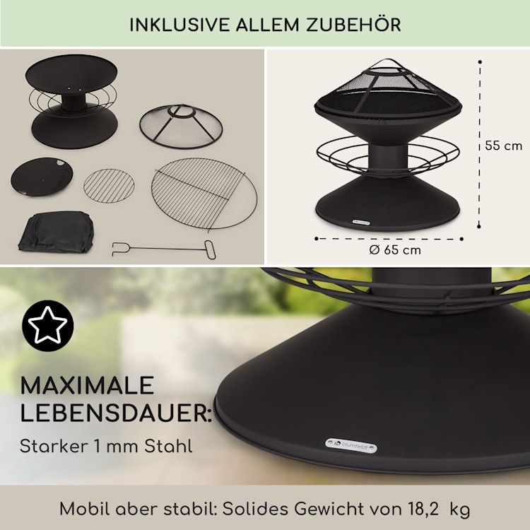 Aguilera Feuerschale mit Grill Ø 65 cm Holzlager Stahl  Schwarz
