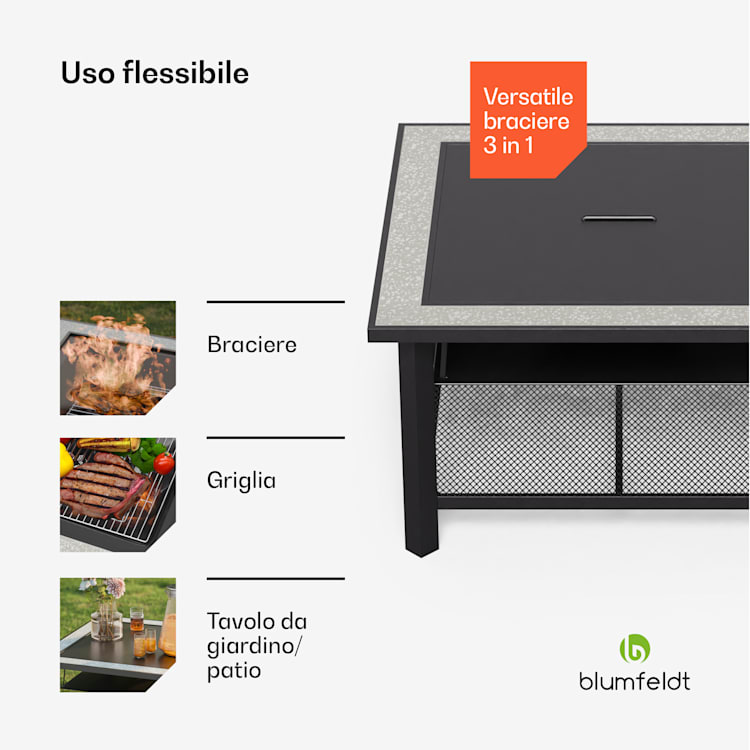 Merano Avanzato - Braciere 3 in 1 con funzione grill, utilizzabile come tavolo, 87 x 87 cm square | Grigio