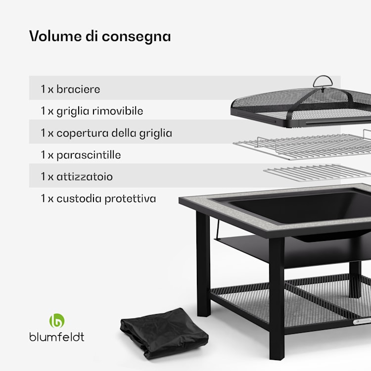 Merano Avanzato - Braciere 3 in 1 con funzione grill, utilizzabile come tavolo, 87 x 87 cm square | Grigio
