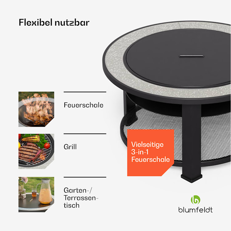 Merano Circolo - Braciere 3 in 1 con funzione grill, utilizzabile come tavolo, 87 cm di diametro round | Grigio