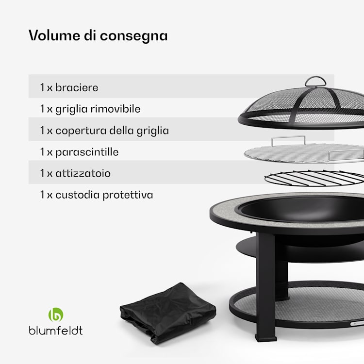 Merano Circolo - Braciere 3 in 1 con funzione grill, utilizzabile come tavolo, 87 cm di diametro round | Grigio