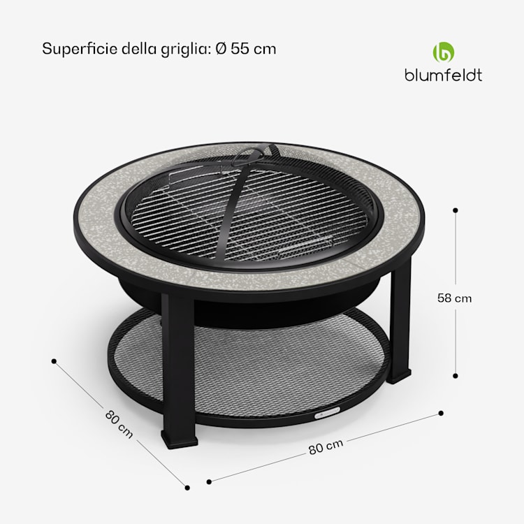 Merano Circolo - Braciere 3 in 1 con funzione grill, utilizzabile come tavolo, 87 cm di diametro round | Grigio