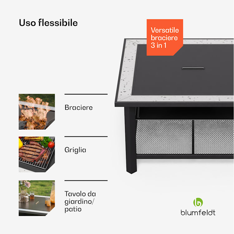 Merano Avanzato - Braciere 3 in 1 con funzione grill, utilizzabile come tavolo, 87 x 87 cm square | Bianco