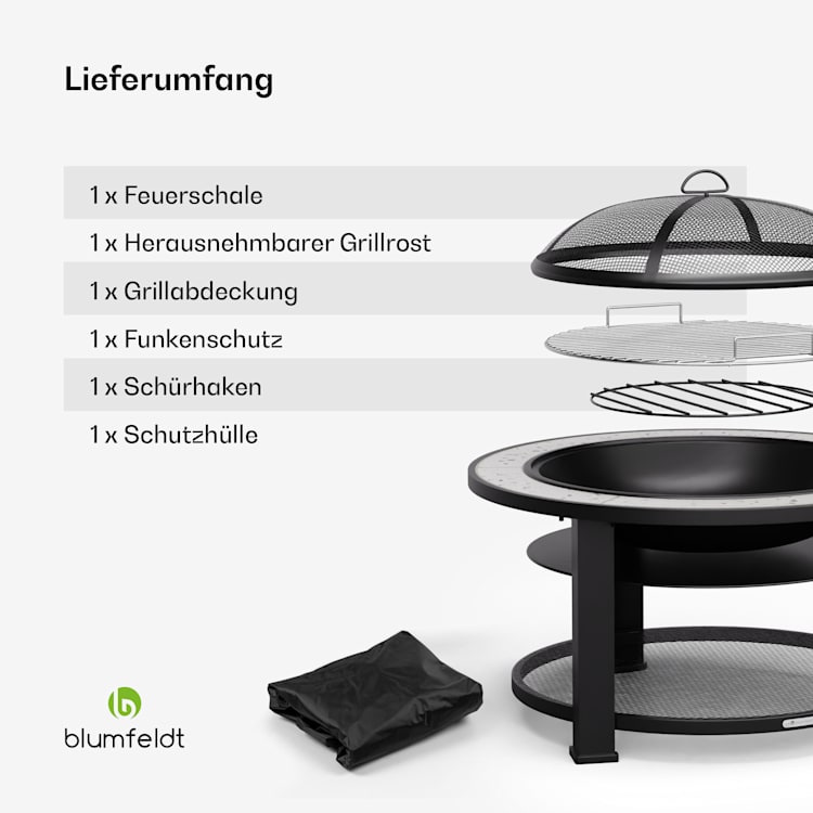 Merano Circolo 3-in-1-Feuerschale mit Grillfunktion als Tisch nutzbar 87 cm Durchmesser  rund | Weiß