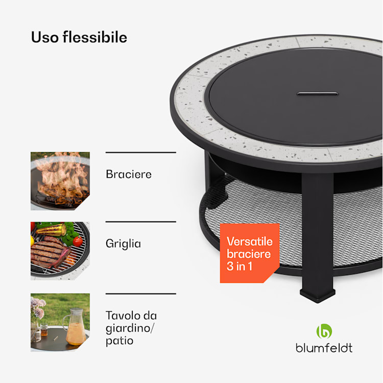 Merano Circolo - Braciere 3 in 1 con funzione grill, utilizzabile come tavolo, 87 cm di diametro round | Bianco