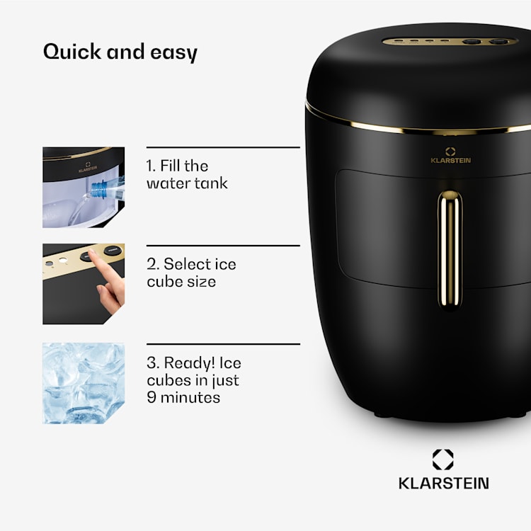 Passau ice cube machine 2 sizes 15 kg/24 h Auto-Clean 2,3 ltr | Black / Antique Gold Metallic