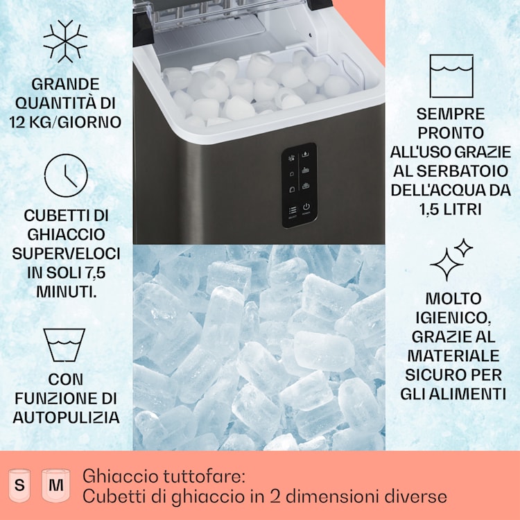 Albaron Supreme macchina per ghiaccio Bullet 12kg/24h 1,5 Ltr acciaio inossidabile 