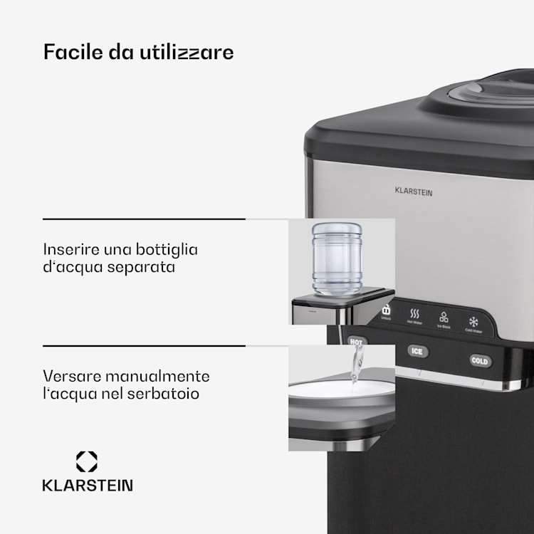 Aqueous - Macchina del ghiaccio 3 in 1: cubetti di ghiaccio ed erogatore d'acqua calda e fredda, 20 kg/24 ore Argento