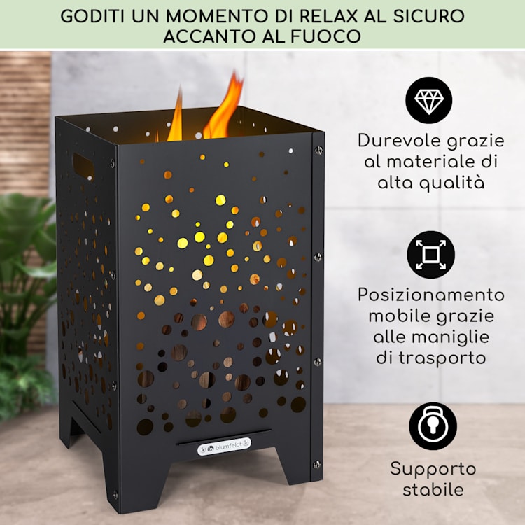 Bazman - Braciere in acciaio, robusto, superficie forata, attizzatoio e copertura antipioggia 