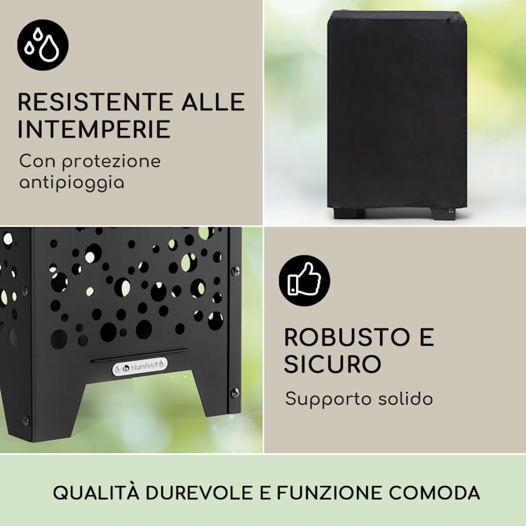 Bazman - Braciere in acciaio, robusto, superficie forata, attizzatoio e copertura antipioggia 