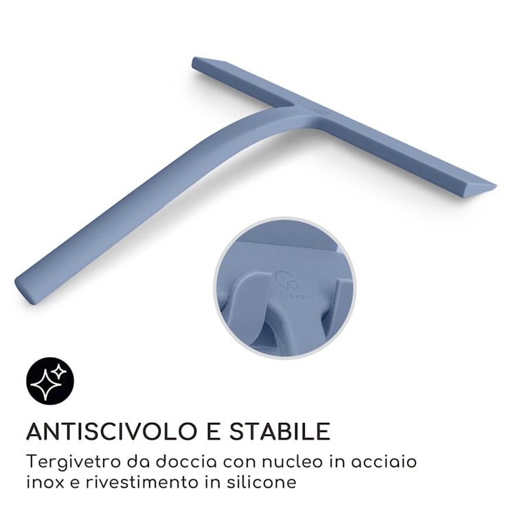 Blaze - Tergivetro per doccia, 23 cm, rivestimento in silicone, nucleo in acciaio inox, design moderno 