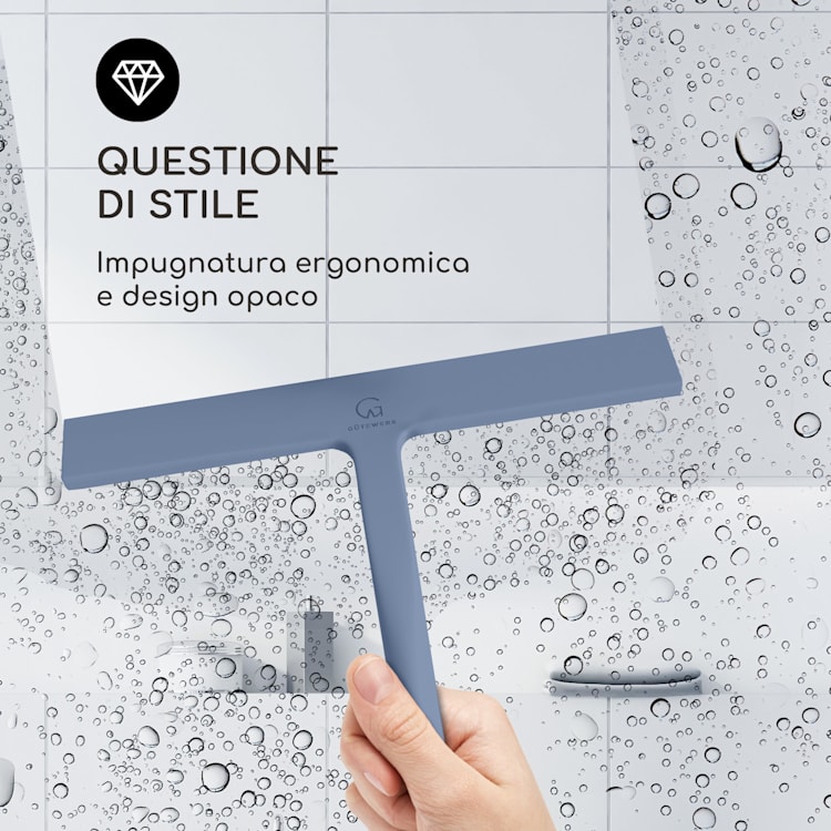 Blaze - Tergivetro per doccia, 23 cm, rivestimento in silicone, nucleo in acciaio inox, design moderno 