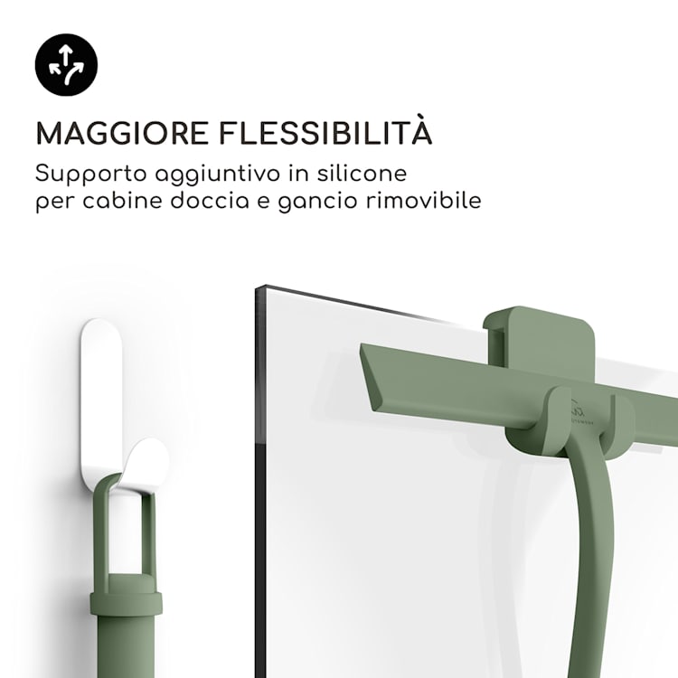 Blaze - Tergivetro per doccia, 23 cm, rivestimento in silicone, nucleo in acciaio inox, design moderno Muschio