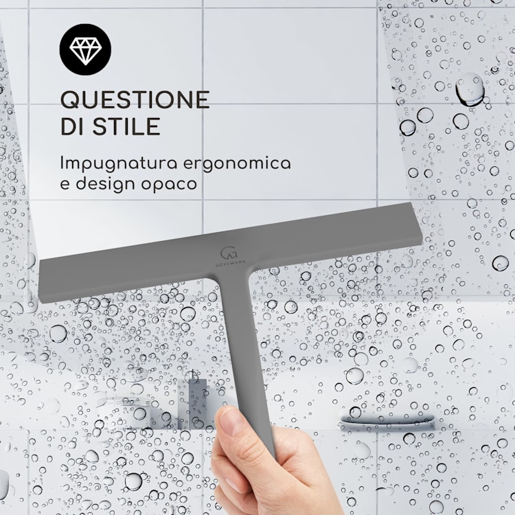 Blaze - Tergivetro per doccia, 23 cm, rivestimento in silicone, nucleo in acciaio inox, design moderno 