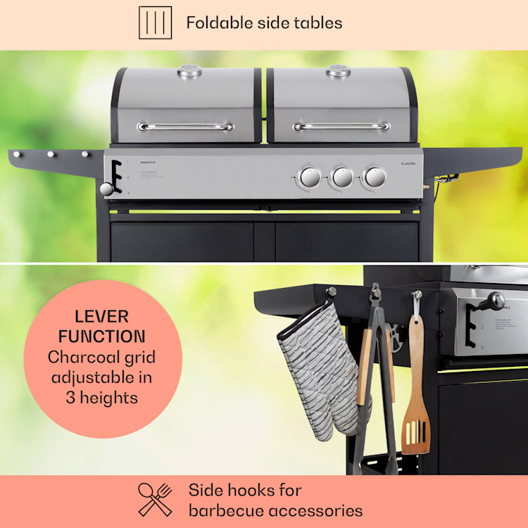 Kingsville Combination Grill Gas + Charcoal 8.1 kW 2+1 Burners Height Adjustable 2 main burners + 1 auxiliary burner