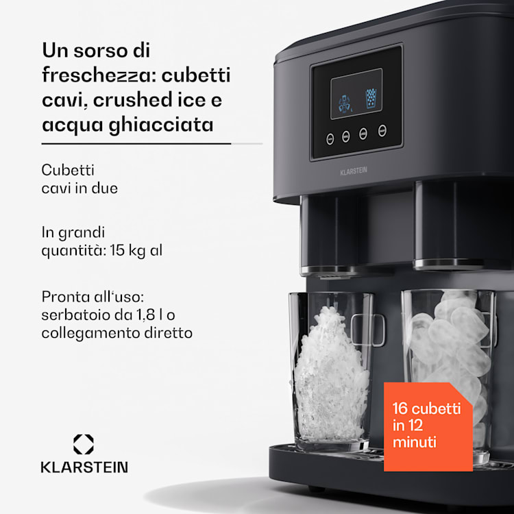 Eiszeit Crush - Macchina del ghiaccio, cubetti di 2 dimensioni, ghiaccio tritato Nero
