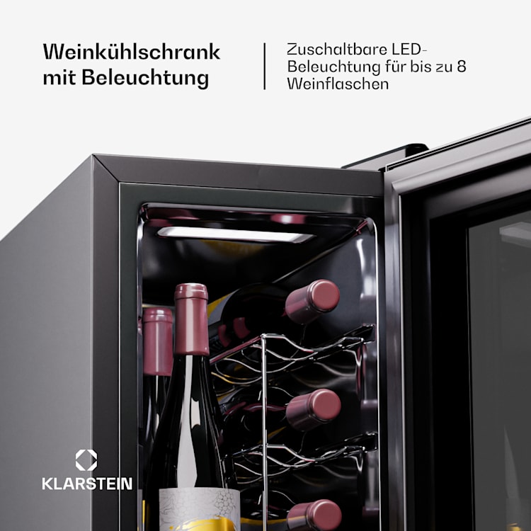Shiraz 8 Uno Vertical Weinkühlschrank 8 Flaschen 8 - 18 °C Touch-Control 8 Flaschen (vertikal) | 1 Kühlzone | Schwarz
