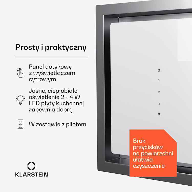 High Line Eco 77, okap kuchenny sufitowy, 77 cm, 436 m³/h, pilot, oświetlenie otoczenia 77 cm | Biały