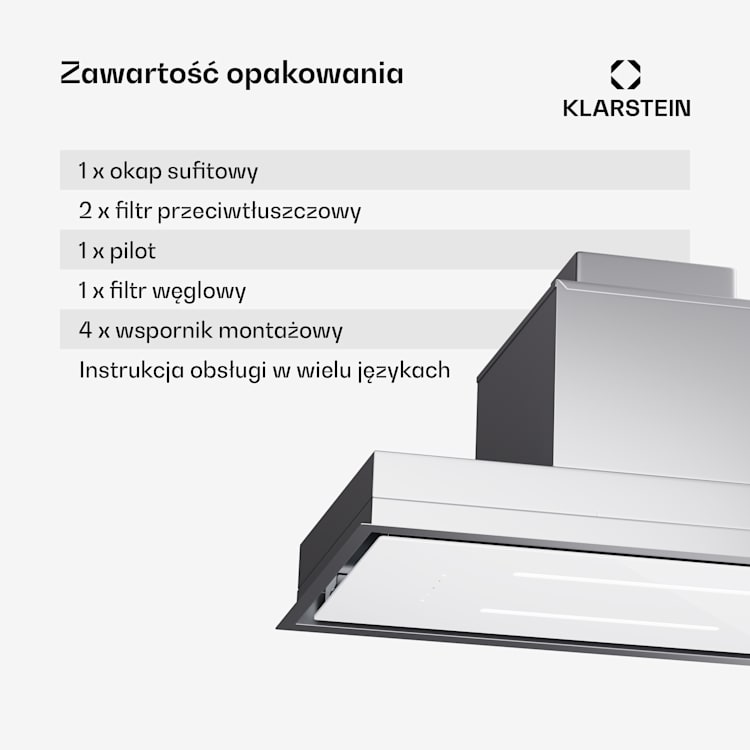 High Line Eco 77, okap kuchenny sufitowy, 77 cm, 436 m³/h, pilot, oświetlenie otoczenia 77 cm | Biały