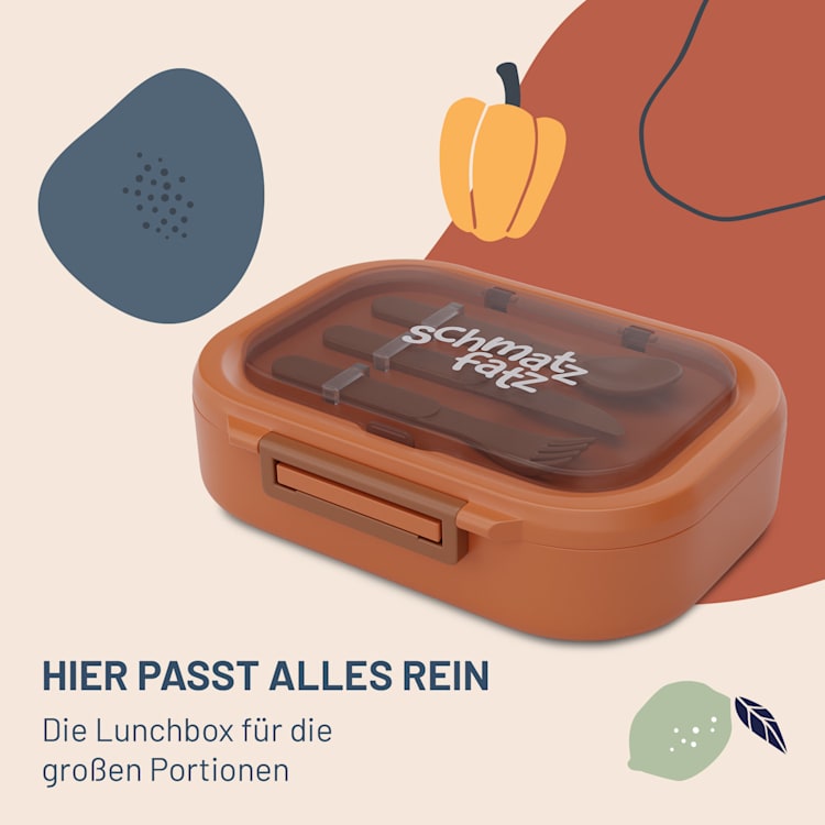 Bunko - Lunchbox, 3 scomparti, incl. 3 pz. Posate ca. 21 x 14,5 x 5,5 cm (LxAxP) Arancione