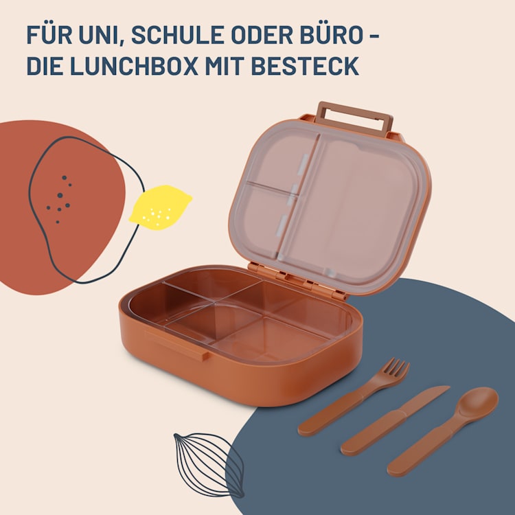 Bunko - Lunchbox, 3 scomparti, incl. 3 pz. Posate ca. 21 x 14,5 x 5,5 cm (LxAxP) Arancione