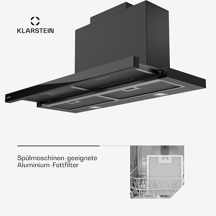 Mariana 90 Neo - Cappa aspirante a schermo piatto, 491 m³/ora, scarico/ricircolo, LED, classe energetica C 90 cm | Nero