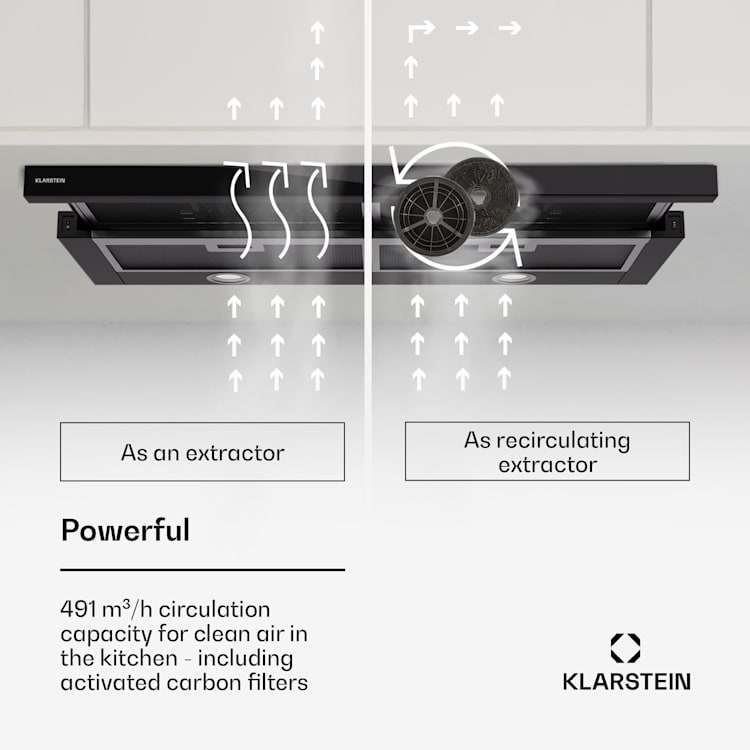 Mariana 90 Neo flat screen hood 491 m³/h exhaust/recirculating air LED EEC C 90 cm | Black