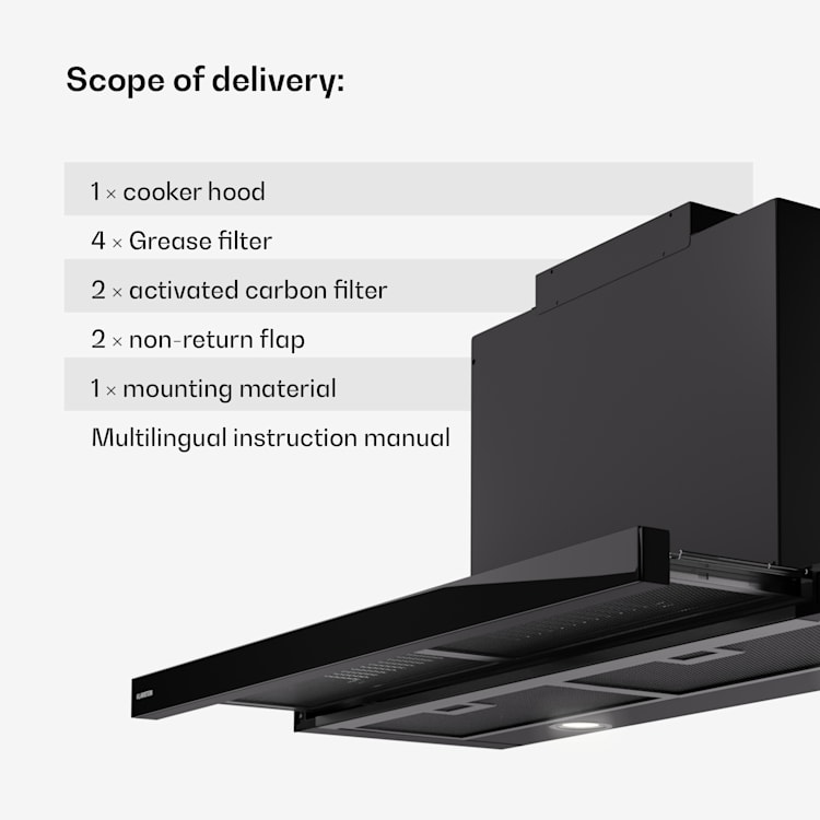 Mariana 90 Neo flat screen hood 491 m³/h exhaust/recirculating air LED EEC C 90 cm | Black