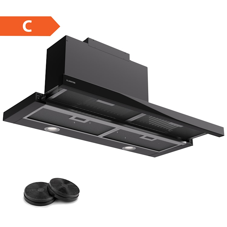 Mariana 90 Neo - Cappa aspirante a schermo piatto, 491 m³/ora, scarico/ricircolo, LED, classe energetica C 90 cm | Nero