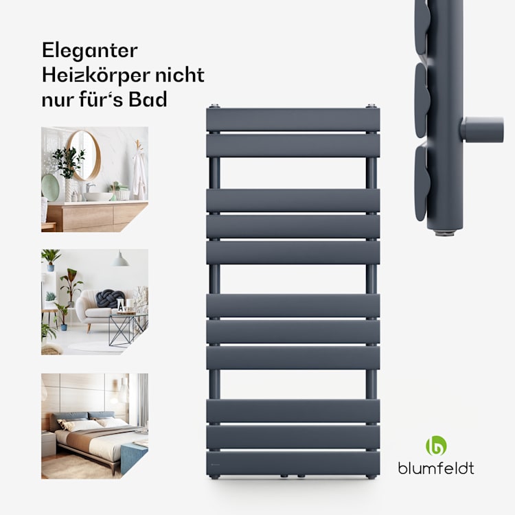 Fairmont 50 x 107 Heizkörper 509 W Warmwasser 4 Handtuchhalter 1/2" 50 x 107 cm | Anthrazit