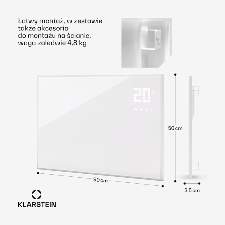 Wonderwall Smart Bornholm, panel grzewczy na podczerwień, grzejnik, promiennik, 480 W, 100 x 55 cm, sterowanie za pomocą aplikacji 