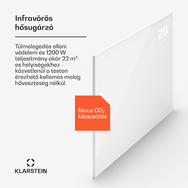 Wonderwall Smart Bornholm, infravörös hősugárzó, 120 x 100 cm, 1200 W, applikáció vízszintes | 1200 W | Fehér