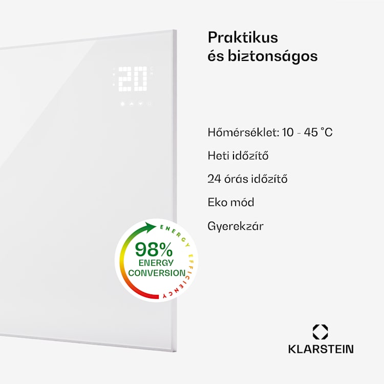 Wonderwall Smart Bornholm, infravörös hősugárzó, 120 x 100 cm, 1200 W, applikáció vízszintes | 1200 W | Fehér