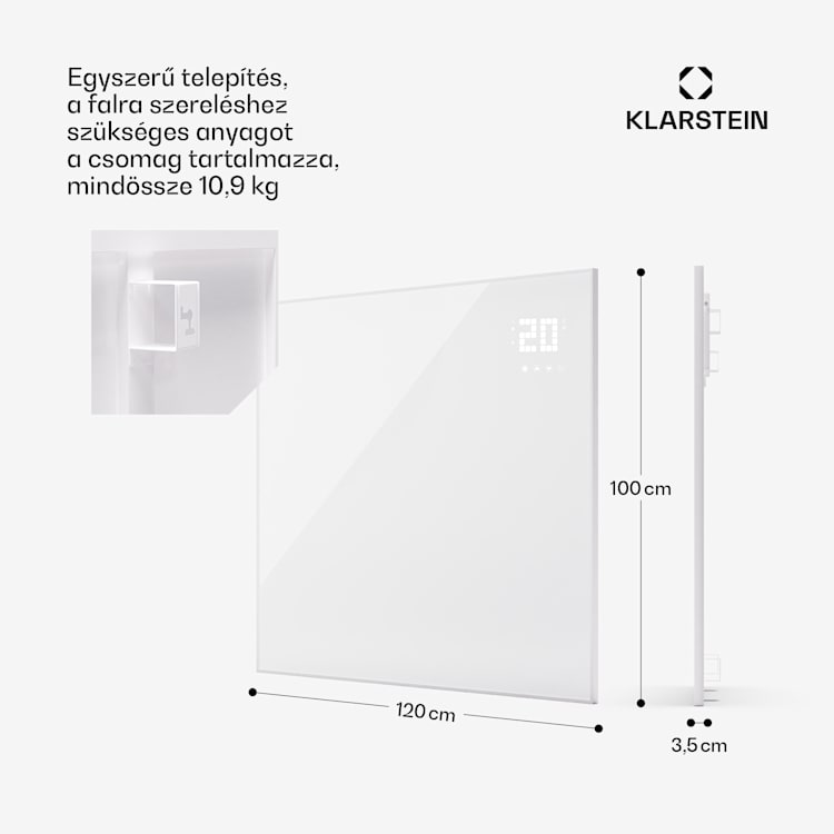 Wonderwall Smart Bornholm, infravörös hősugárzó, 120 x 100 cm, 1200 W, applikáció vízszintes | 1200 W | Fehér